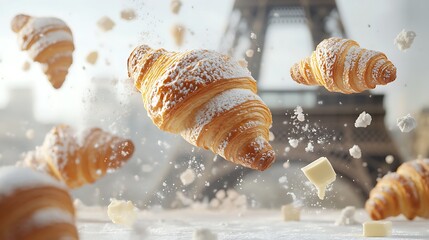 Croissants in Flight: Parisian Morning