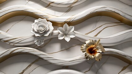 modern triptych featuring 3D floral