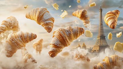 Croissants in Flight: Parisian Morning