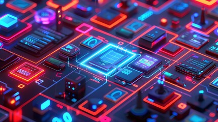 Futuristic digital tech circuitry.