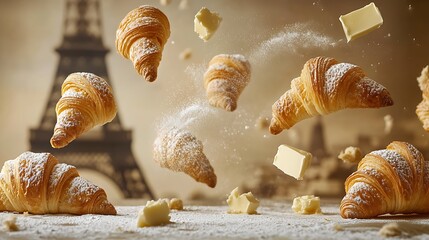 Croissants in Flight: Parisian Morning