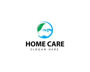 Obraz premium Home logo with hand care. Care house logo design art. Icon. Building. premium. Business logo. Medical. Care.