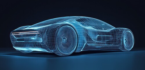 Modern technology in a stylish electric car's wireframe design.