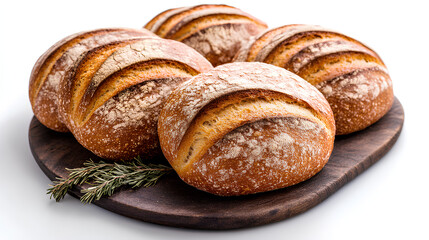 Fototapeta premium Freshly Baked Round Rye Bread Loaves Isolated on White