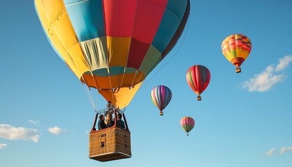 Fototapeta premium Colorful hot air balloons in clear blue sky.