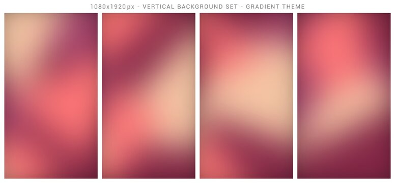 Mesh gradient vertical background set. Abstract, template, marroon red, beige and pink salmon color theme.
