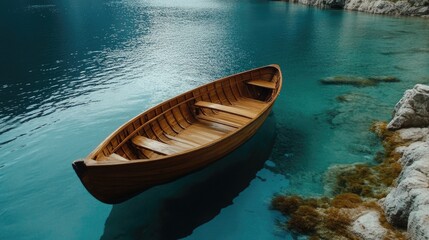 Obraz premium Wooden boat on calm lake