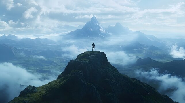 A person standing on top of a mountain looking out over the vast landscape symbolizing the excitement of a brand new journey