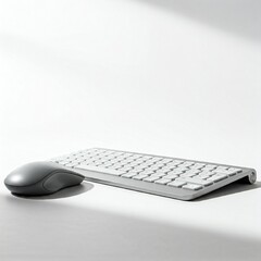 white minimalist wireless keyboard and mouse on white background