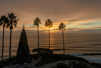 Beautiful aerial sunset vista at the Salt Creek Beach in Dana Point, Orange County, Southern California