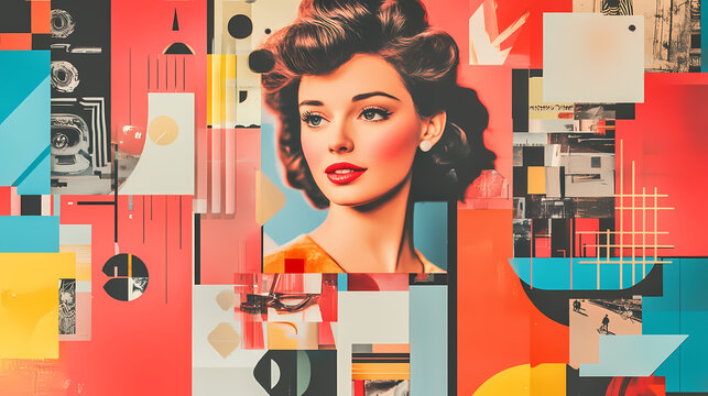 Montage of vintage advertisements magazines and posters with bright and bold colors, concept of retro style and nostalgic memories, created with generative ai technology. Vintage. Illustration