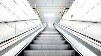 Fototapeta premium Modern Escalator in White Subway Station