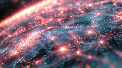 Obraz premium Interconnected Glowing Network Hub Digital Space Abstract Visualization Futuristic Environment Wide-Angle Viewpoint Data Concept