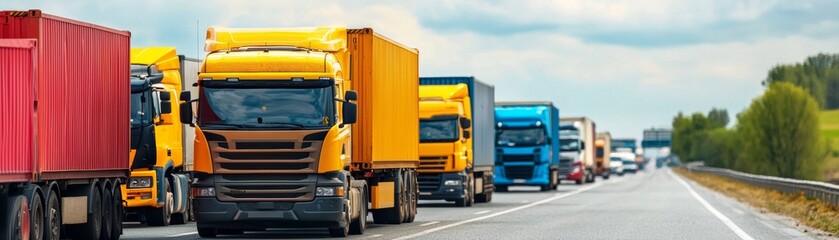 Traffic jam on an international highway a roadblock affecting freight transportation and logistics operations
