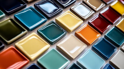 Fototapeta premium Close-up colorful mosaic tile wall tiles are arranged Samples of a ceramic