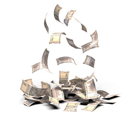 Falling indian 500 rupee banknote transparent image 3d rendering, mette shadow ready