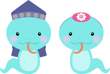 Fototapeta premium Year of the Snake Illustration of a snake character wearing hanbok