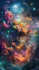 Fototapeta premium Cosmic Tree of Life: A Surreal Journey Through the Universe