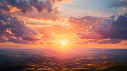 Obraz premium Golden Hour Sunset over Rolling Hills Landscape