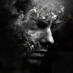 Abstract Monochromatic Portrait: A Study in Inner Turmoil and Gritty Texture