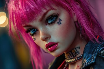Fototapeta premium Pink-haired person close-up