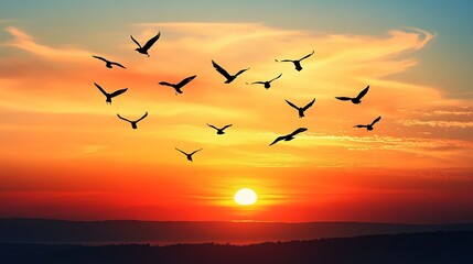 Fototapeta premium birds flying in the sunset