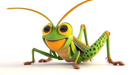 Fototapeta premium Cute Cartoon Grasshopper D Render