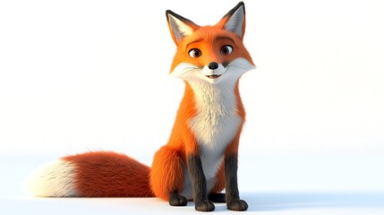 Obraz premium Cute Cartoon Fox D Render Fluffy Tail Sitting