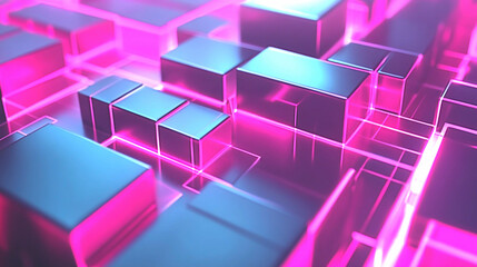 Obraz premium Abstract neon geometric design with illuminated 3D shapes and gradients 