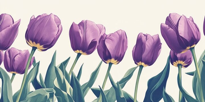 Purple Tulips with Green Leaves