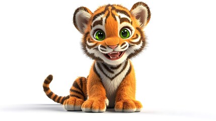 Fototapeta premium Cute Baby Tiger Cub Cartoon Illustration