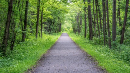 Obraz premium Serene Pathway Through Lush Green Forest