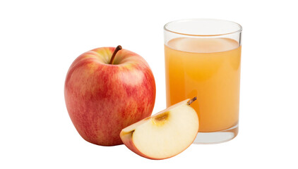 a slice of red apple and a glass of apple juice isolated on a transparent background