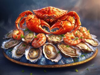 Seafood feast display coastal restaurant culinary art vibrant setting close-up gastronomic delight