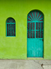 Green window & door. Folk architecture