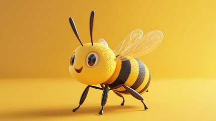 Fototapeta premium Cute Cartoon Bee D Render Yellow Background