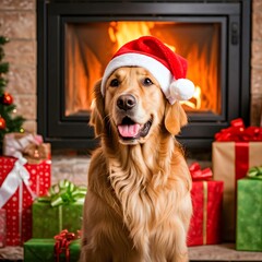 dog with christmas gift