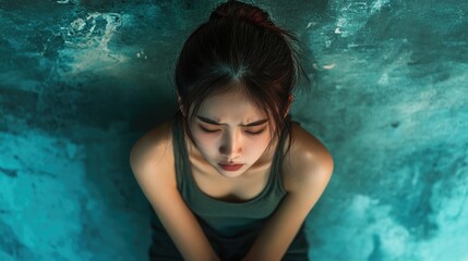 Woman sitting on ground looking down