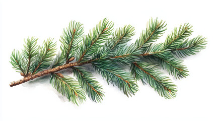 Spruce branch. Green fir. Realistic Christmas tree llustration for Xmas cards, New year party posters 