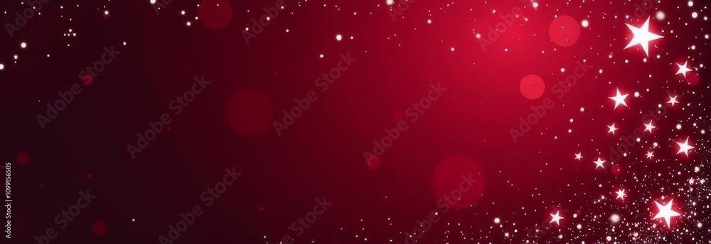 Poster a red background with stars hanging from the top