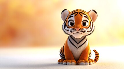 Adorable  D Cartoon Tiger Cub  Cute Baby Animal