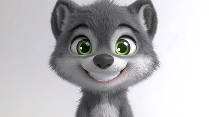 Obraz premium Cute Cartoon Wolf Pup D Render Friendly Face