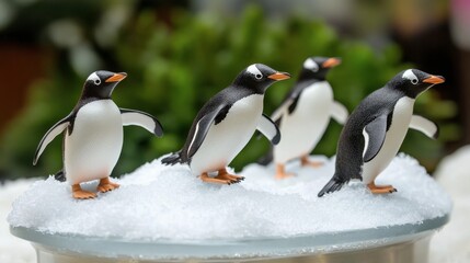 Obraz premium Cute Penguins Walking on Snowy Surface