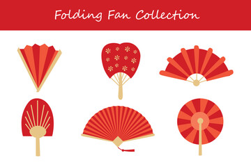 folding fan collection in different poses. Vector illustration.