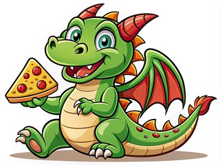 Obraz premium Cheerful Dragon Pizza Mascot Illustration for Food Branding and Marketing Concepts