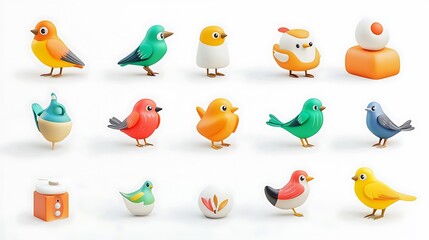 Cute Cartoon Birds Collection   D Rendered Bird Icons