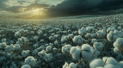 Serene Cotton Field at Sunset