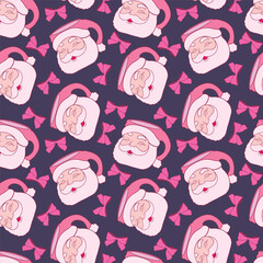 Festive Santa Claus Pattern in Pink with Decorative Bows