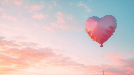 Fototapeta premium Heart-shaped balloon floats gently against a pastel sunset. Romantic and dreamy.