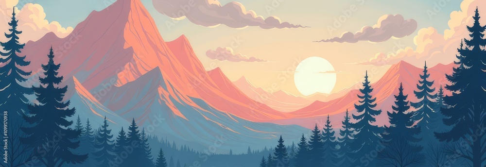 Poster A mountain range with a river running through it